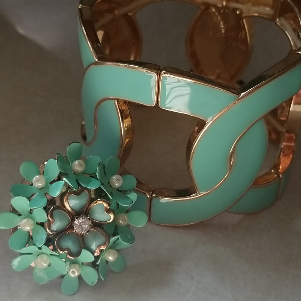 Sea Green Jewelry Set Ring Bracelet